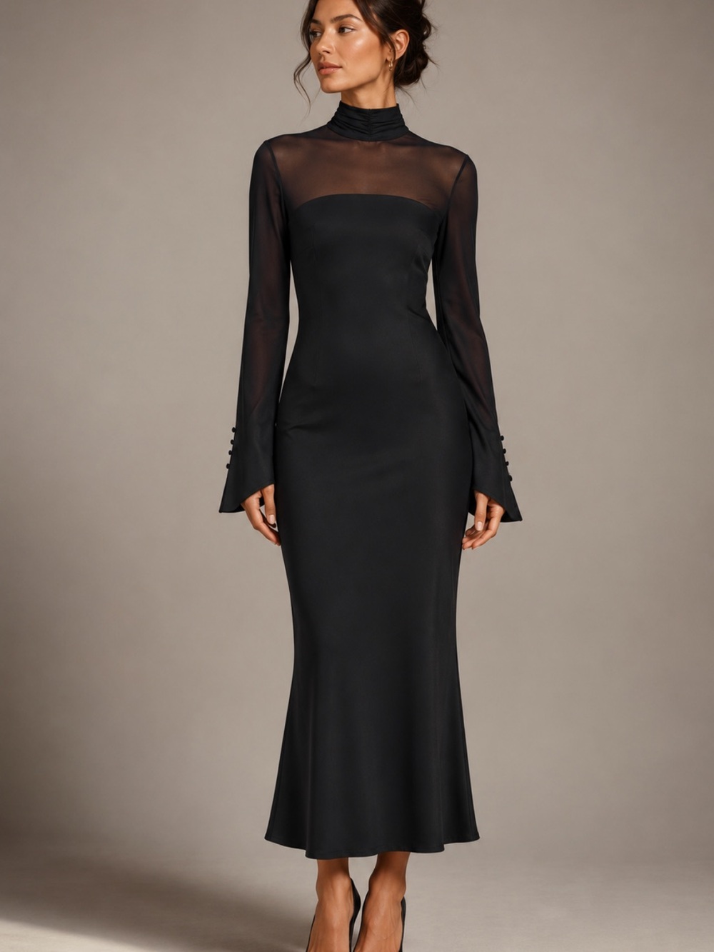 NWT MESHKI High Neck Sayin MIDI Dress